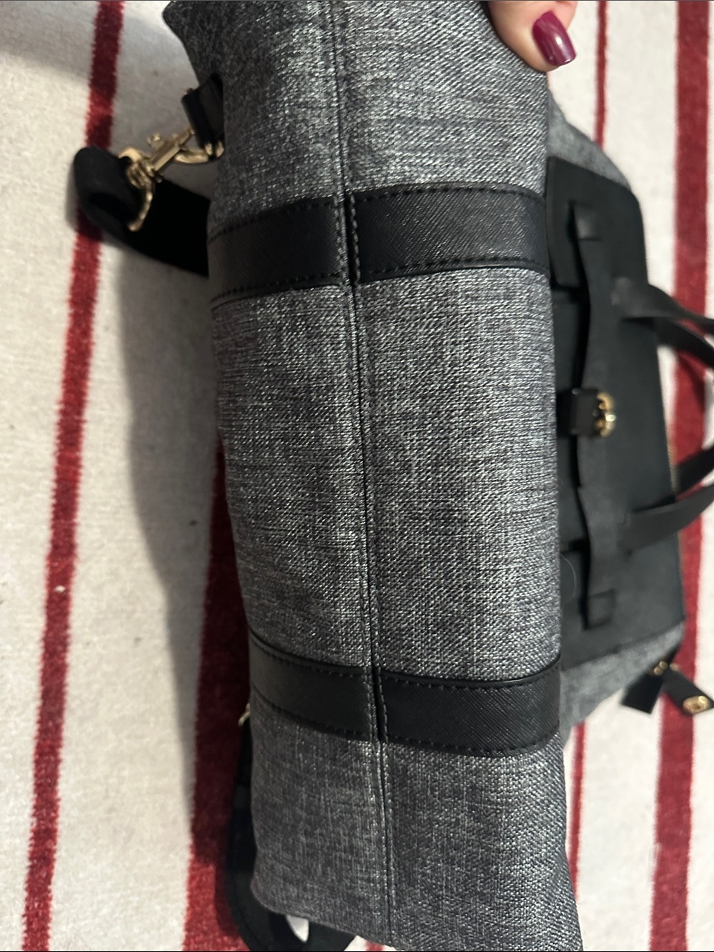 henri bendel Gray and Black Canvas Backpack with Gold Hardware EXCELLENT FIND - Picture 3 of 6